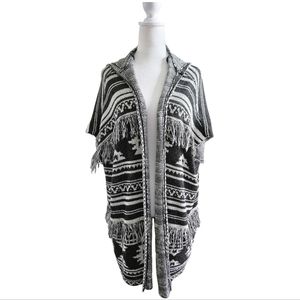 Aerie Open Sleeveless Hooded Fringe Cardigan, XS/S